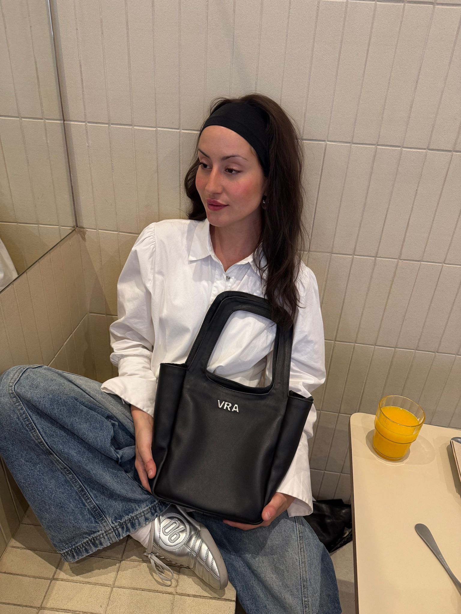 Black leather handbag for women made in Europe