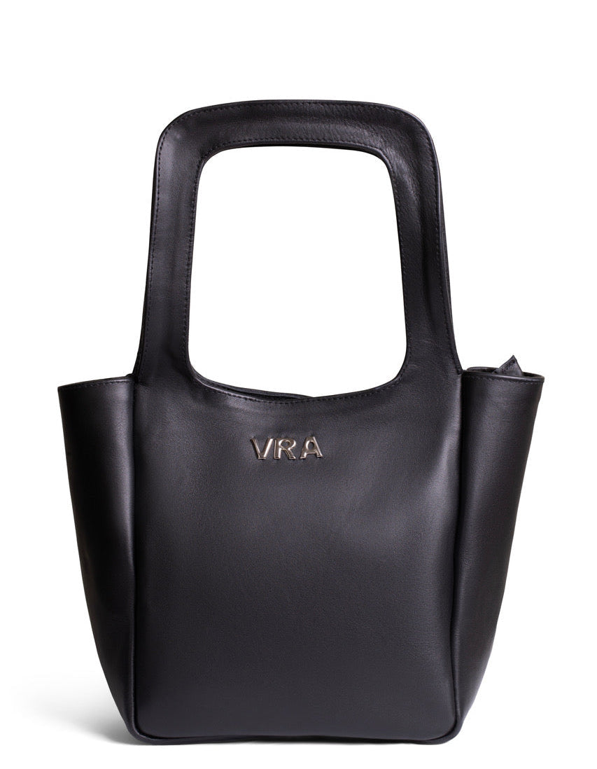 Black leather handbag for women made in Europe