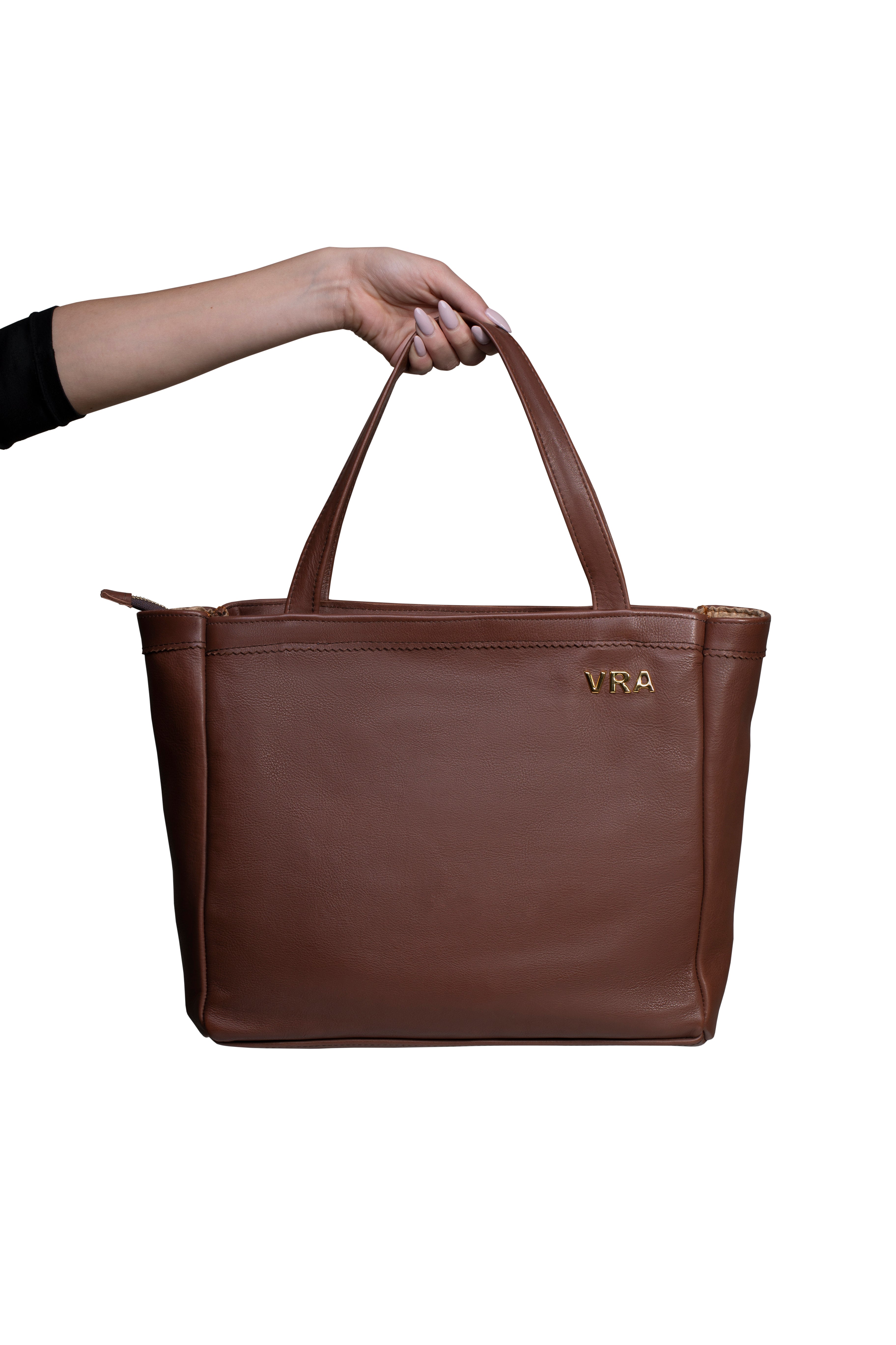 Brown leather handbag for women made in Europe