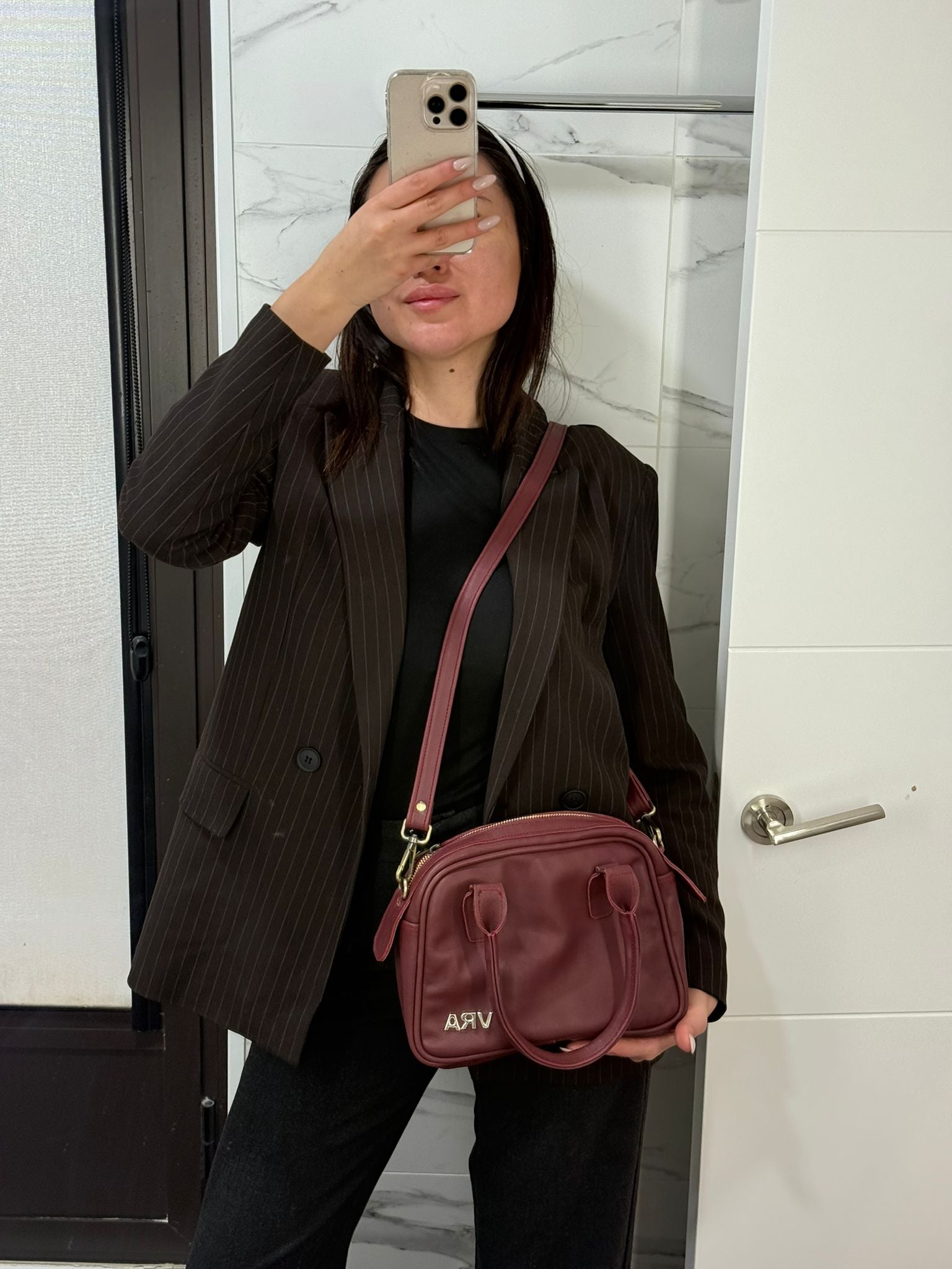 Red leather handbag for women handmade in Europe